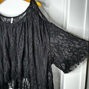 Free People Black Lace Raw Hem Off the Shoulder Top